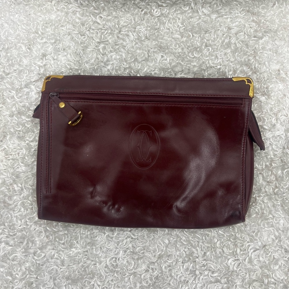 Cartier must line Clutch Bag Bordeaux Leather Hardware